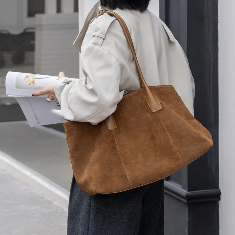 New High Texture Suede Tote Bag Retro Fashion Light Luxury Shoulder Bag Large Capacity Minimalist Underarm Bag Custom Logo