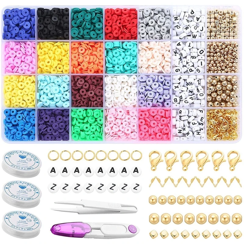 

Clay Spacer Beads Bracelets Necklace Earring DIY Craft Kit Jump Rings Pack Bracelets 6mm Multi colors Beads