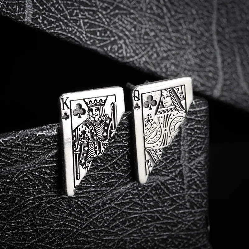 Punk Half Playing Card Alexander The Great Regina Goddess Earrings Hypoallergenic Earrings Women Men Hip Hop Lucky Trend Jewelry