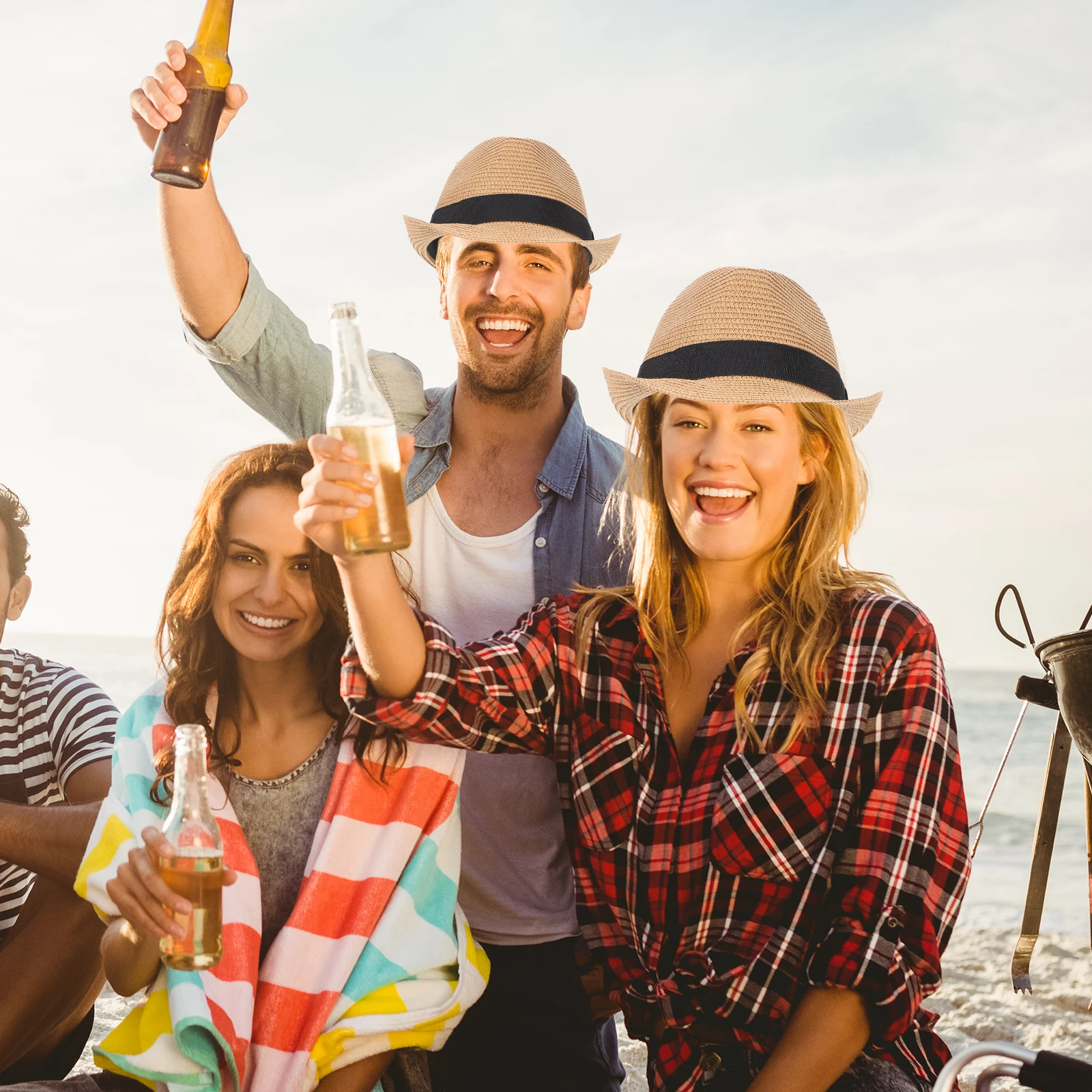 

Short-brimmed Straw Hat Sun for Men Women Beach Summer Bucket Women's Hats & Caps