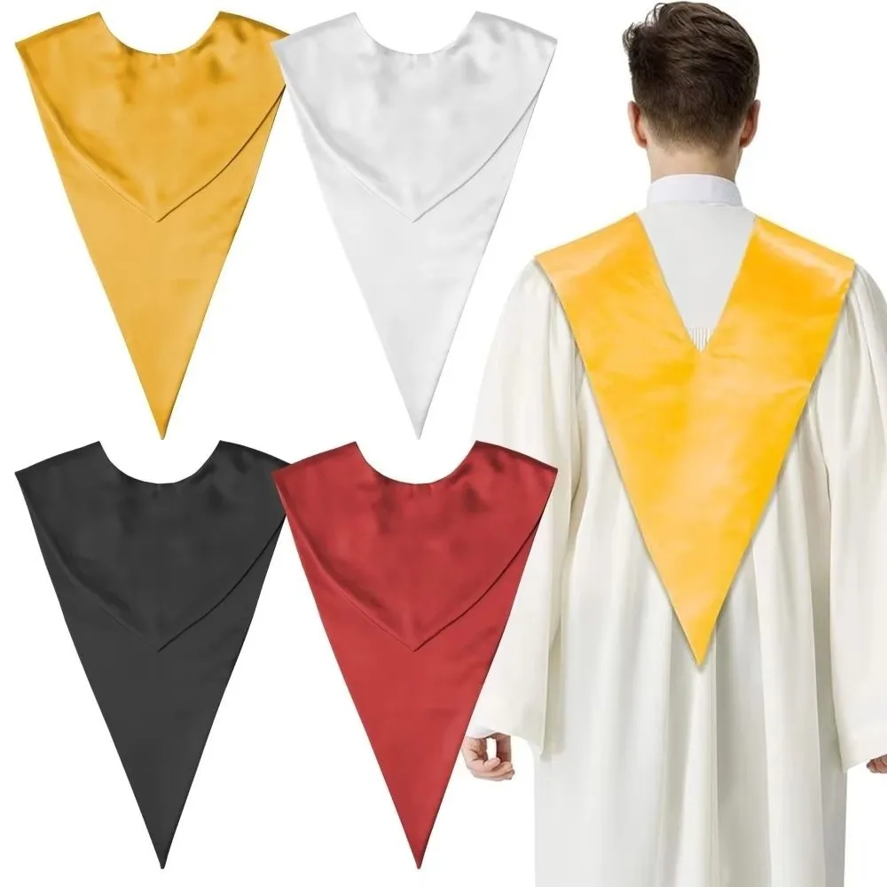 Unisex Satin Graduation Stole Plain Solid Color Doctoral Stole V Neck Collar Shawl Academic Celebration Accessories University