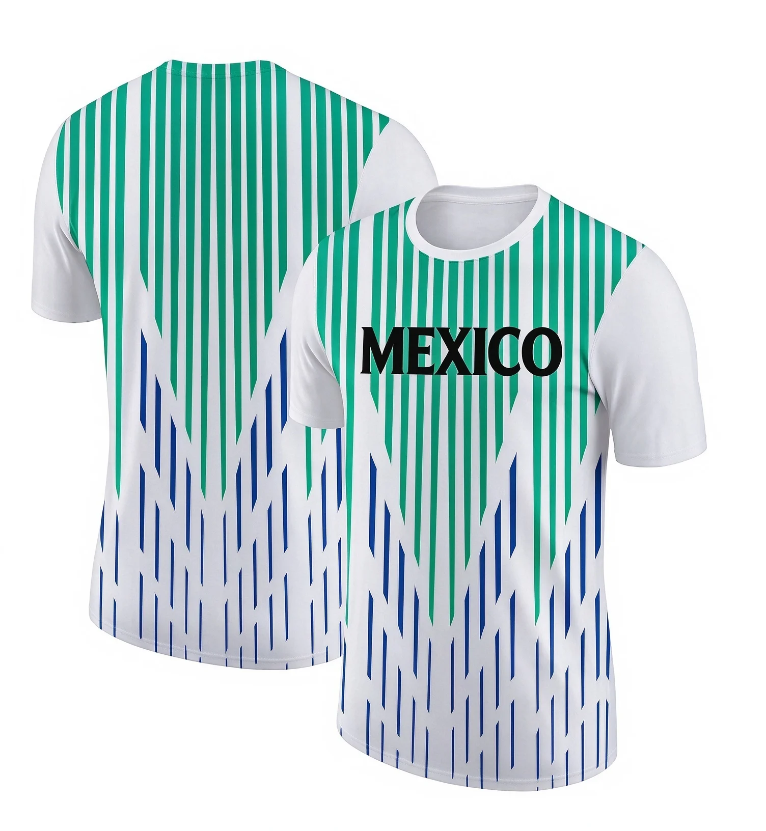 Mexico Print Soccer Jersey Men Vertical Stripe Short Sleeve Crewneck Polyester Football Fan Shirt