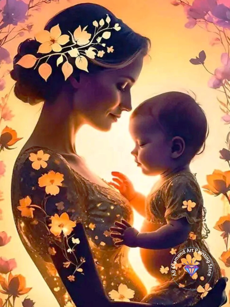 

Mother and Child Portrait AB Diamond Painting Kit Square Round Diamond 5D DIY Mosaic Handmade Art Mother Gift Crafts Home Decor