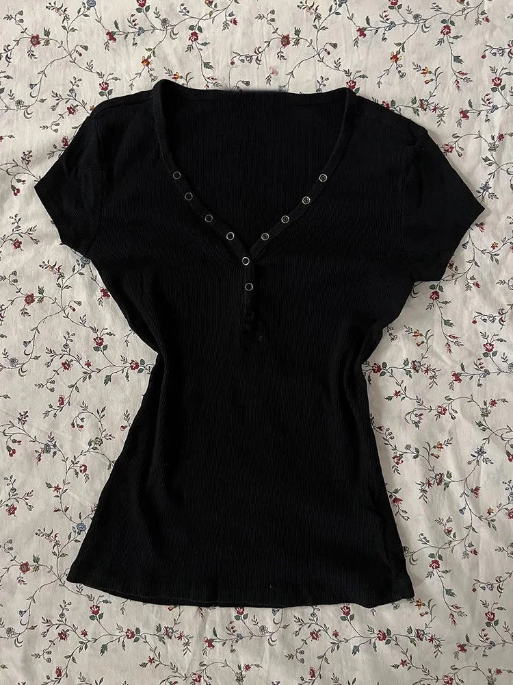 

Облегающая оригинальная американская ретро-футболка Bla V-Ne, женская футболка с застежкой на талии, элитный повседневный летний топ