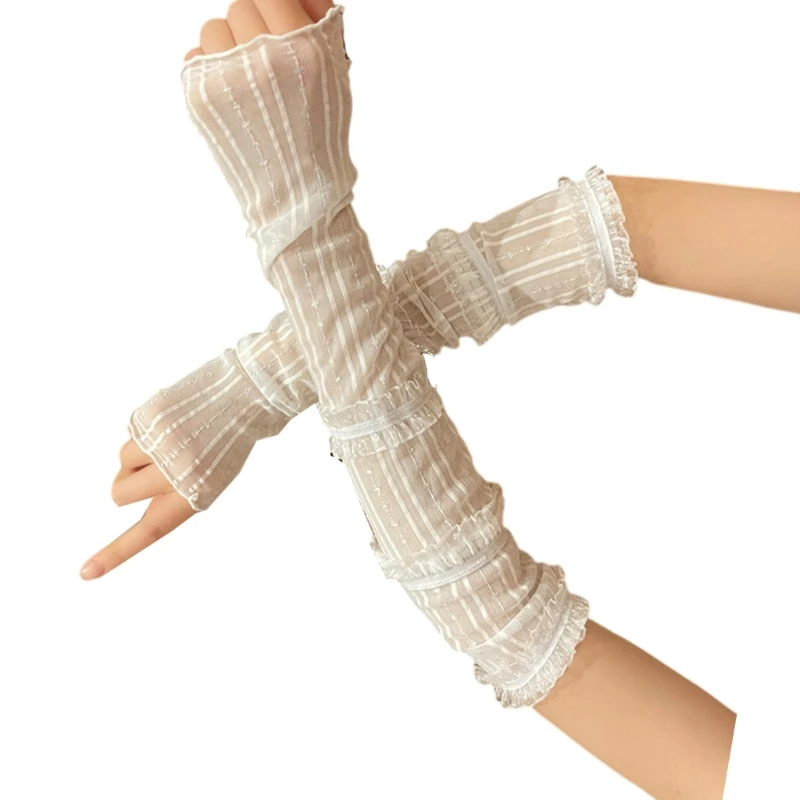 Arm Sleeves for Beach Getaways Holiday Sunproof Gloves with Pleated Lace Trim Women Elastic Driving Long Sunproof Gloves