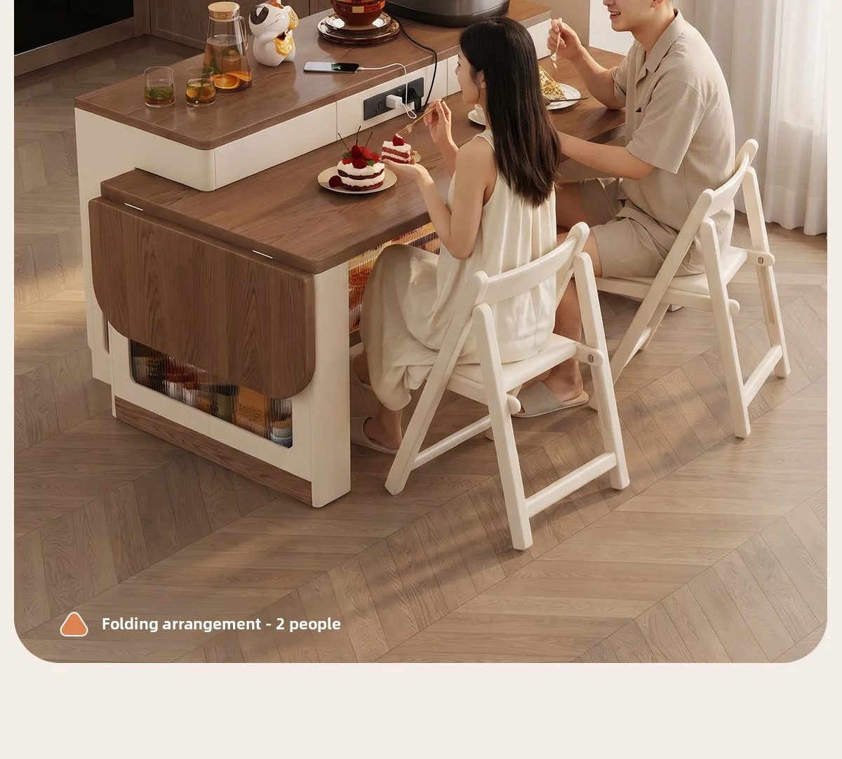 LMM small apartment detachable island dining table integrated retractable folding dining table and chairs