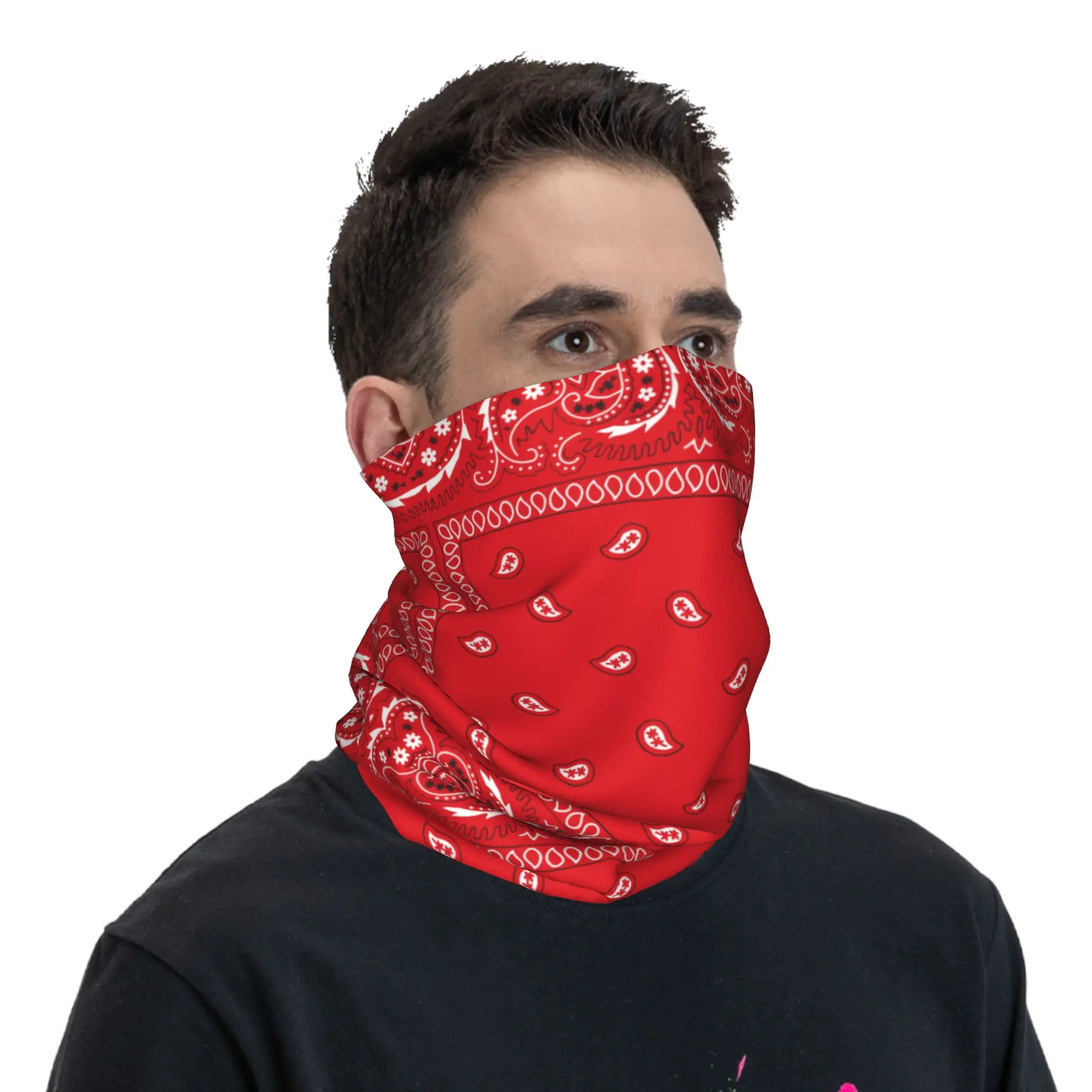 Custom Colorful Retro Paisley Red Neck Gaiter Women Men UV Protection Winter  Bandana Scarf for Cycling image 5
