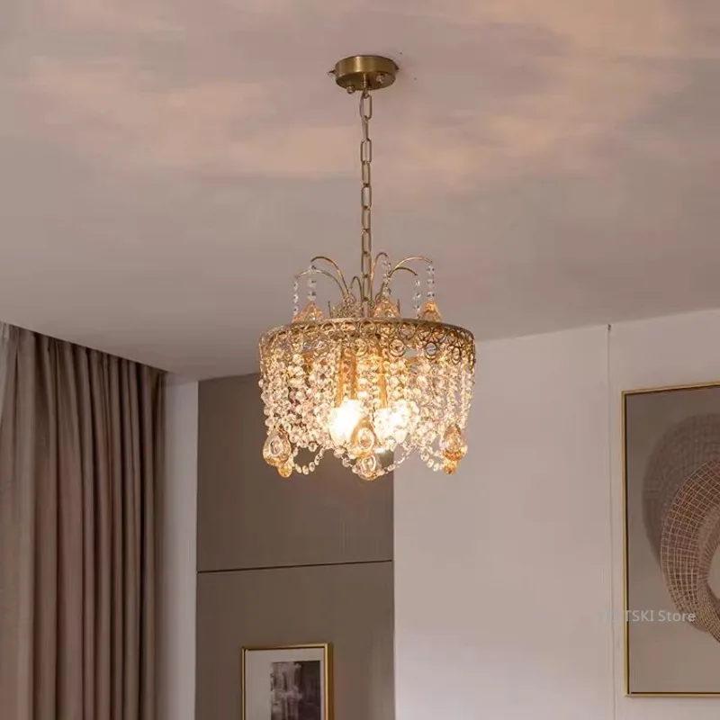 New French retro romantic crystal chandelier American creative light luxury bedroom study dining room dressing room light