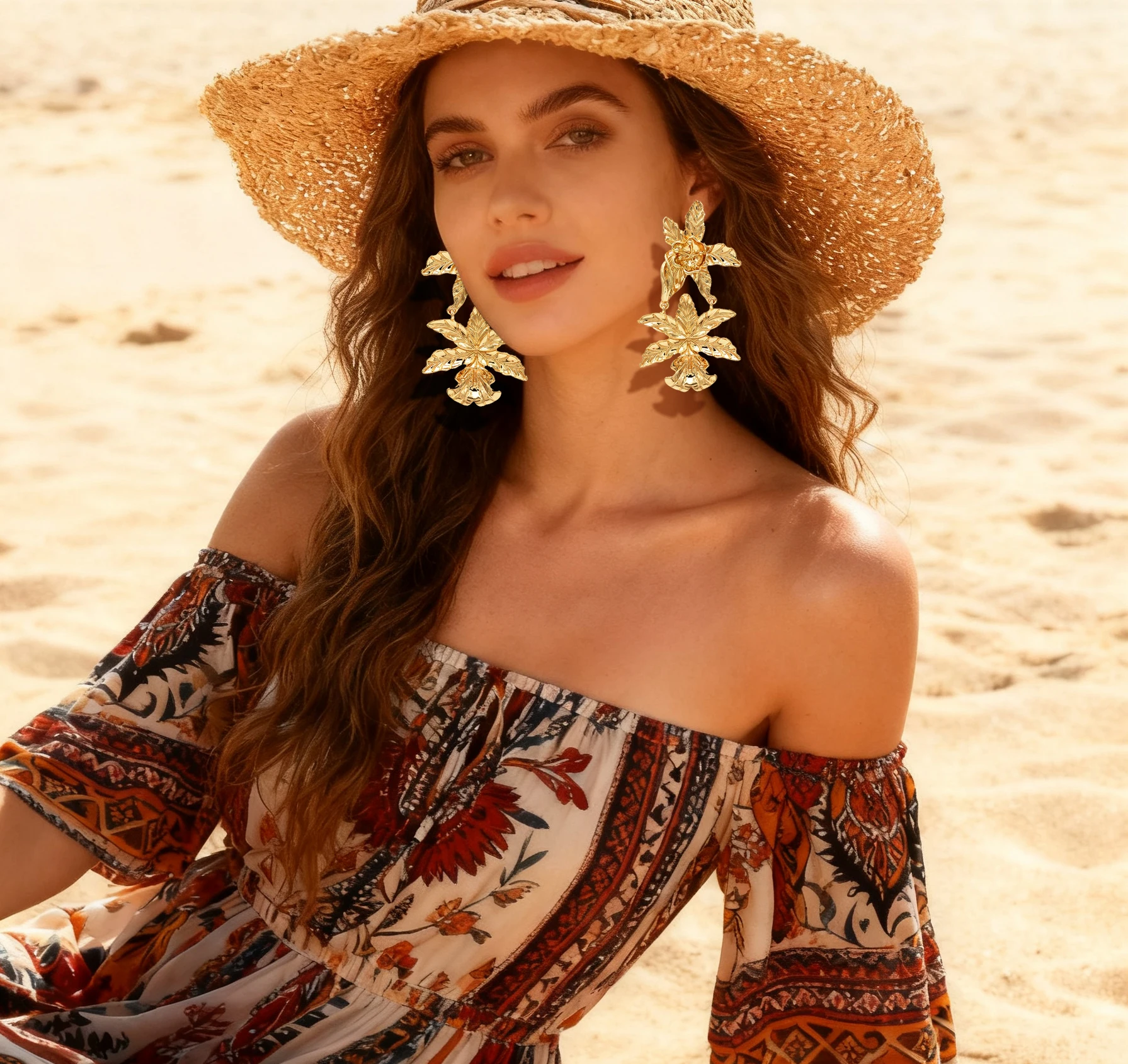 Hawaiian Beachside Vacation Style Alloy Coconut Leaf Color Rice Beads Water Diamond and Banana Leaf Two Designs Sense Earrings