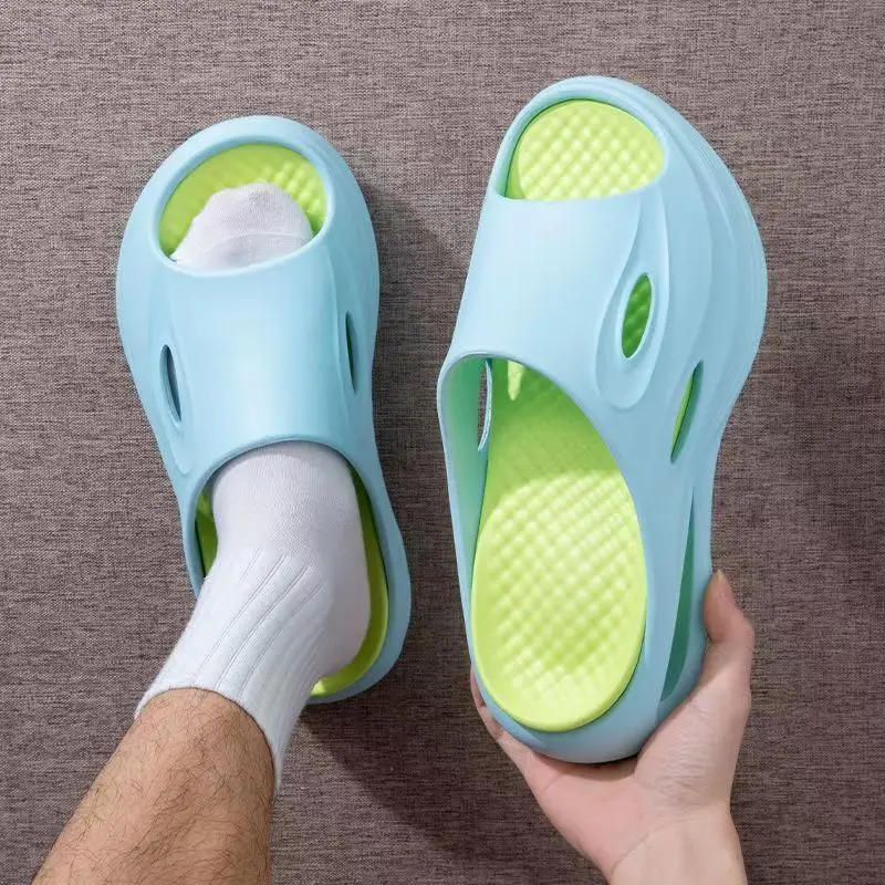 

Men's Open Toe Thick Sole Hollow Out Home Slipper Summer Lovers Soft Sole Non Slip Flat Sole Bathroom Slipper Outdoor Slipper