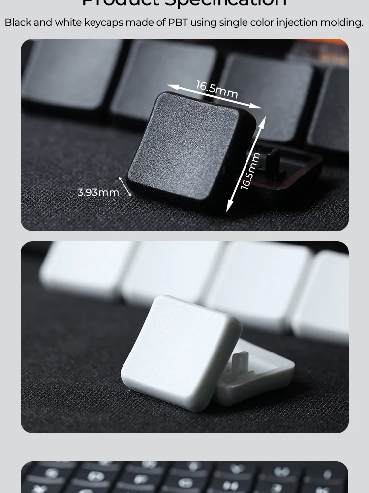 50 Stück CHOSFOX Tastenkappen, niedriges Profil, PBT-Tastenkappen für Kailh Chocolate Switch mechanische Tastatur, ultradünn, schwarz, weiß, transparent – Detail 3