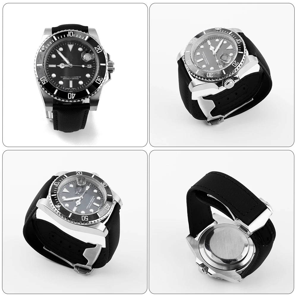 20mm 22mm Sailcloth Watch Band Quick Release Waterproof Cowhide Strap for Omega for Seiko Folding Buckle Beige Gray Green Black