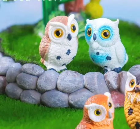 3pcs/set Glasses Owl Resin Fairy Garden Miniature Decoration Pastoral Cartoon Animal Owl Miniature Garden Home Decoration