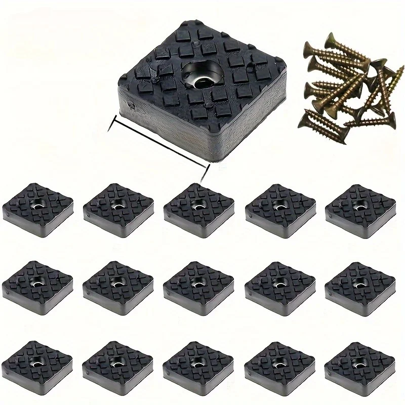20pcs Non-Slip Square Furniture Pads - 22mmX22mm & 30mmX30mm, 10mm Thick Rubber Material with Screws, Matte Plastic Finish, Prot