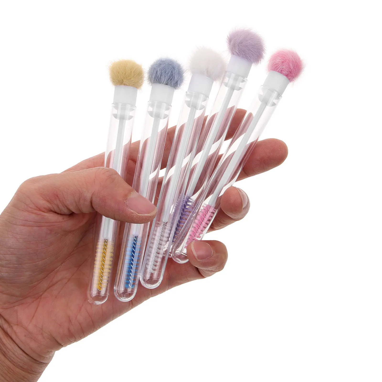Varitas de pestañas con tubo, cepillo Spoolie de doble uso para aplicación de rímel, diseño portátil para dar forma a las cejas, 5 uds.