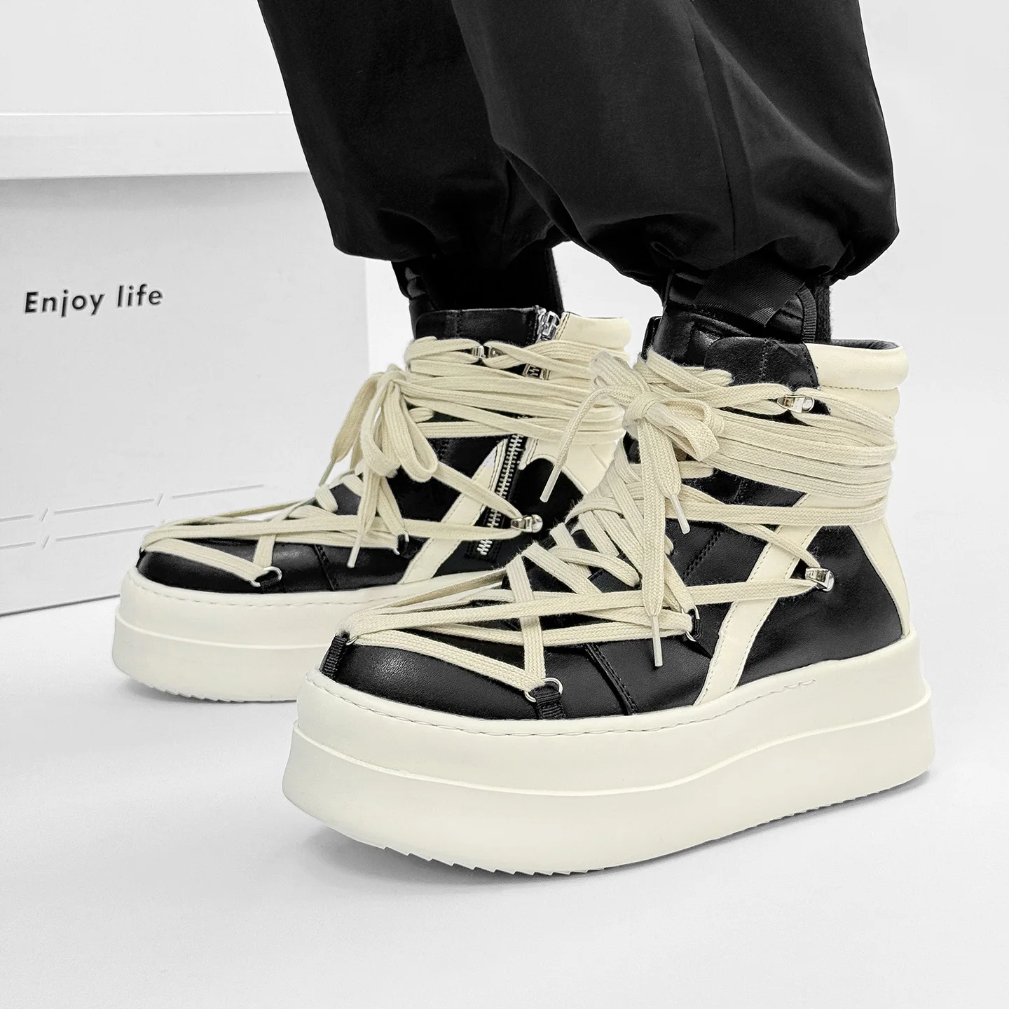 حذاء رجالي منصة عالية أعلى سكيت شخصية حزام تصميم أحذية رياضية زيادة الأحذية الكلاسيكية الرجعية الشارع أحذية رياضية 35-44 #5