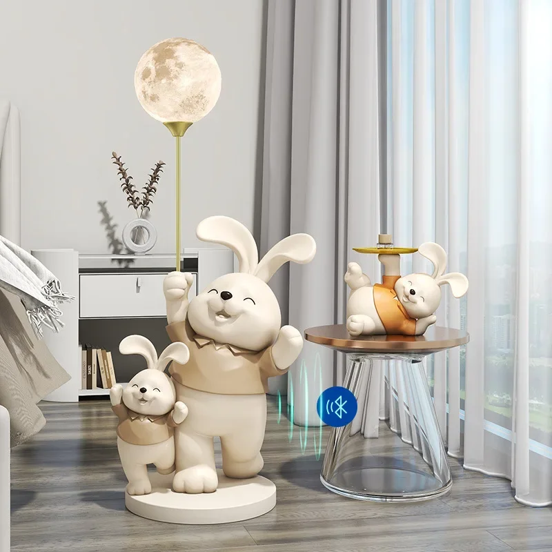 Yifang Home Furnishing Parent-Child Rabbit Storage Key Moon Light Bluetooth Floor Ornament TV Cabinet Bedside Sofa Edge Decorati