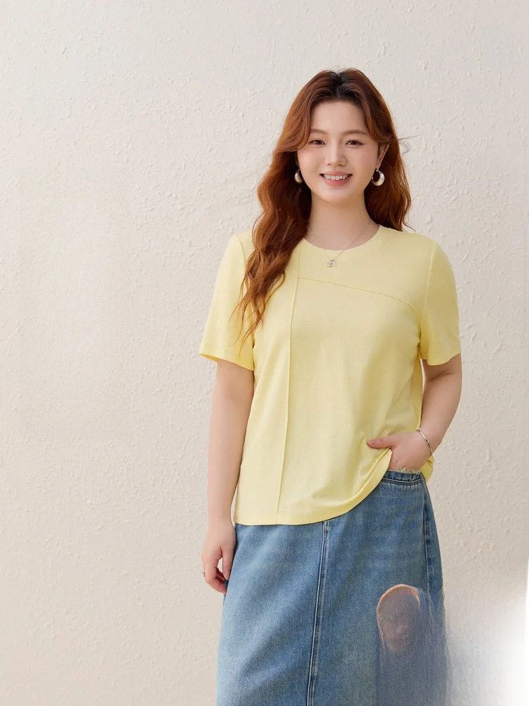 

Skin-friendly Cotton Lyocell Elastic Cut Design Big Size Women's T-shirt Breathable Comfortable Summer Fashion plus Size Clothes