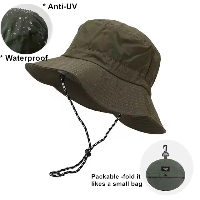 Waterproof Fisherman Cap Women Men Sun Anti-UV Protection Quick Drying Panama Hats with Drawstring Foldable Outdoor Bucket Hat