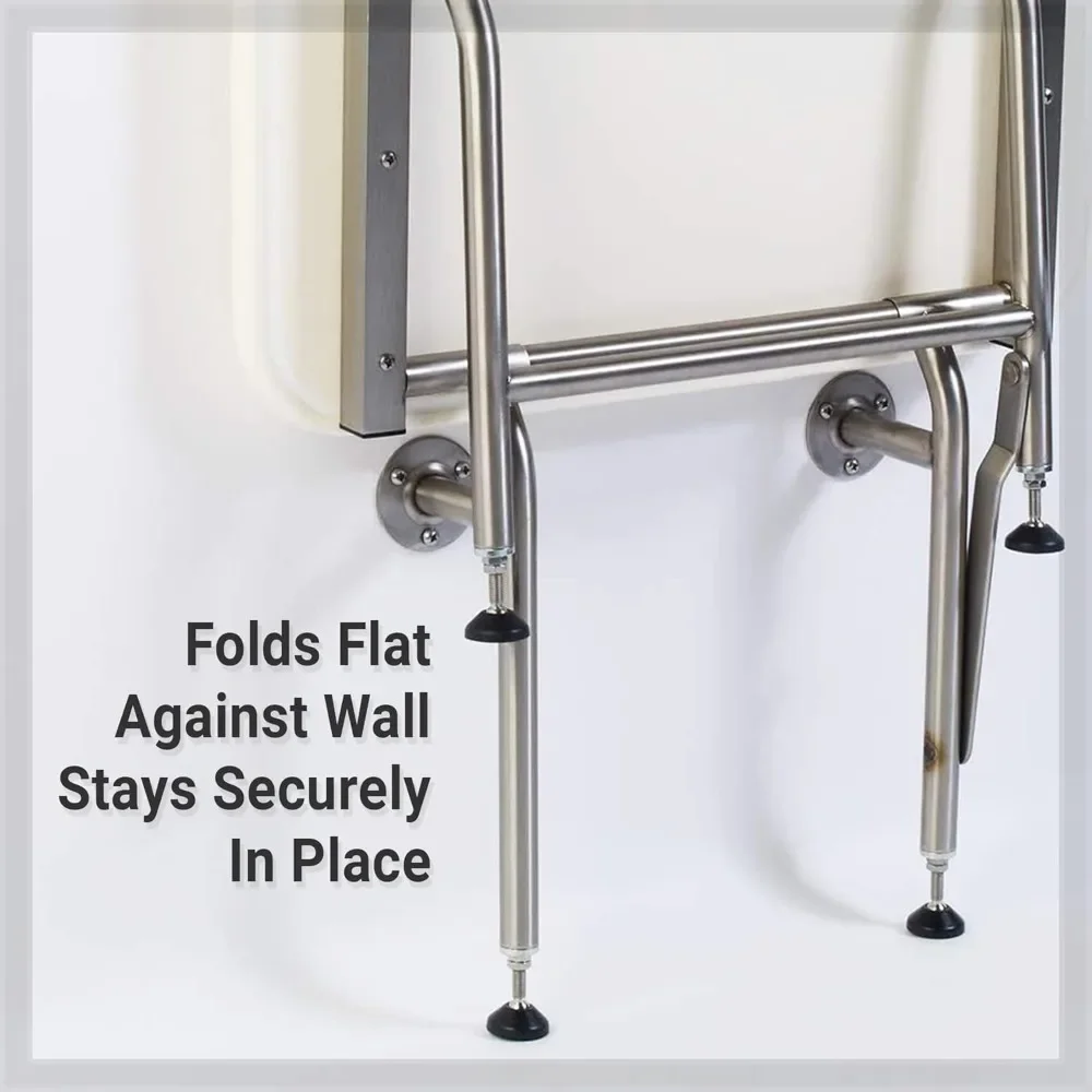 Padded Folding Shower Seat with Legs - Wall Mount Bench for Inside Shower  Bathroom Safety Assist  304 Stainless Steel