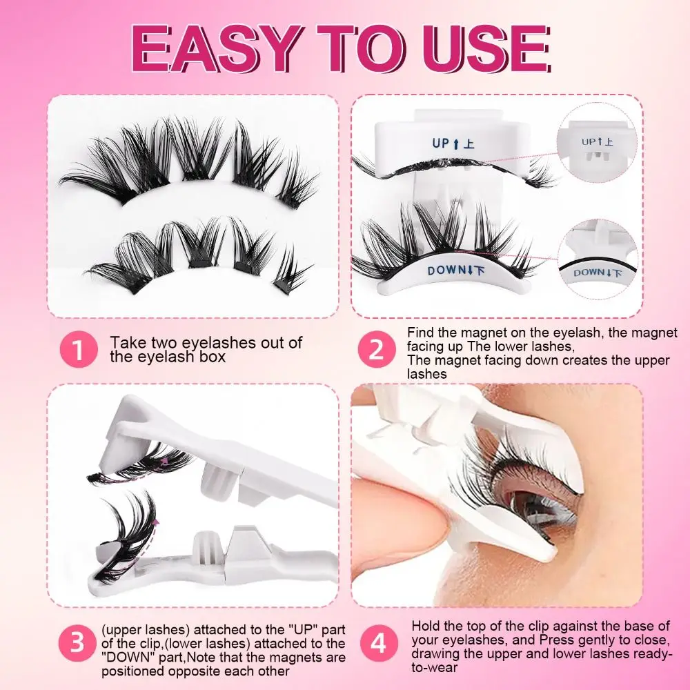 DIY Magnetic Suction False Eyelashes Makeup Long Lasting Cat Eye Fake Lashes Fluffy L Curl Faux Mink Lashes Eyelash Extension