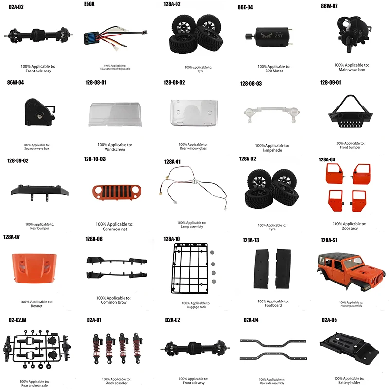 Pièces d'origine MN MODEL Mn128 : Carrosserie, porte-bagages, amortisseurs d'essieux avant et arrière, boîte de direction, Lipo, accessoires de voiture