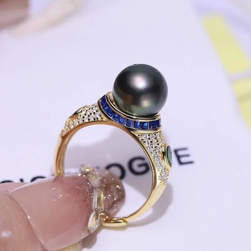 MeiBaPJ 10 مللي متر خاتم موضة اللؤلؤ الطبيعي القريب لتقوم بها بنفسك 925 حامل فضي إعداد مجوهرات الزفاف الجميلة للنساء