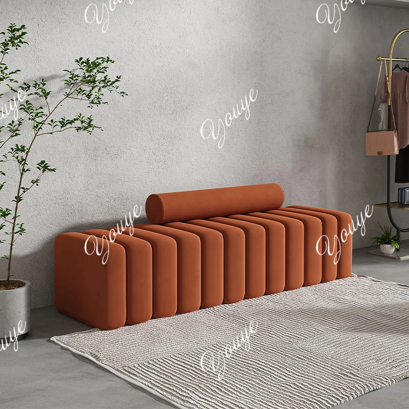 

Scandinavian Modern Sofa Bench, Cream Fabric Storage Ottoman Bedroom Stool, Designer Living Room Footrest