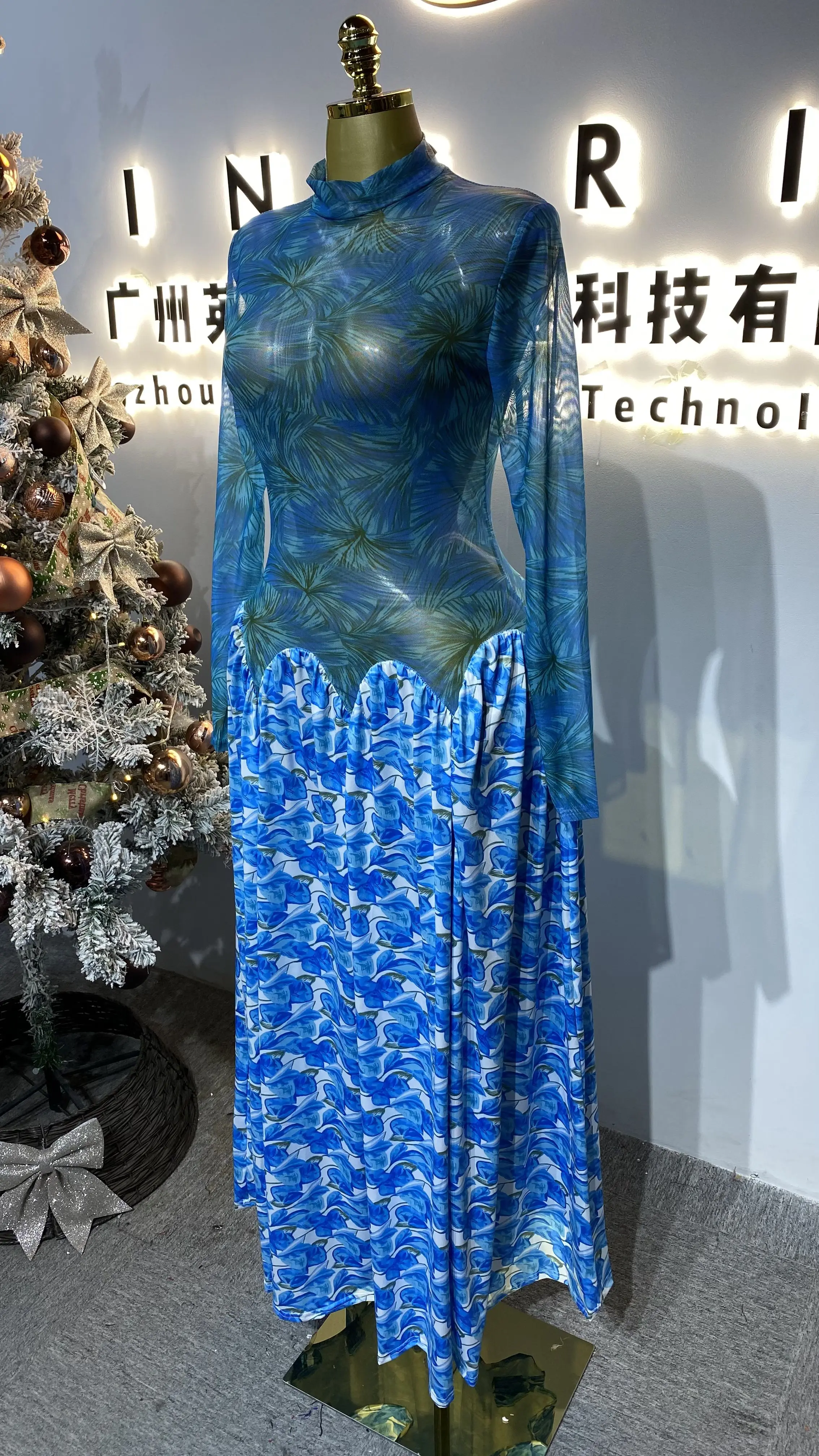 فستان ماكسي أنيق للنساء لعام 2025، أكمام طويلة، رقبة عالية، فستان سهرة للحفلات - GZXX393 #2