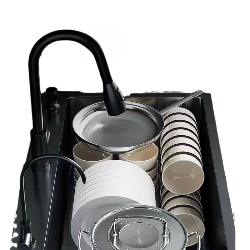 

Customizable Stainless Steel Black Nano Sink Large Single Slot Hand Thickened Undercounter Basin