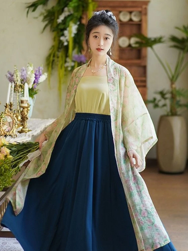 الرجعية النمط الصيني فستان هانفو المرأة الآسيوية التقليدية تنورة التقليدية تنورة طويلة كيمونو Kawaii الفتيات تنورة الحفلات مجموعة زي #3