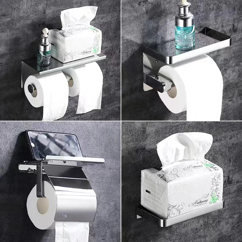 Wall Mounted 304 Stainless Steel Toilet Roll Paper Holder with Shelf, Double Roll Tissue Paper Holder