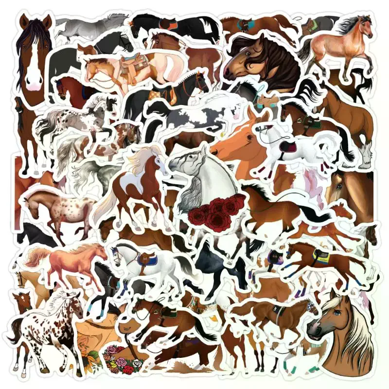 

60Pcs Cute Cartoon Galloping Horse Graffiti Stickers PVC Waterproof Horse Racing Stickers Notebook Luggage Decoration Decal Gift