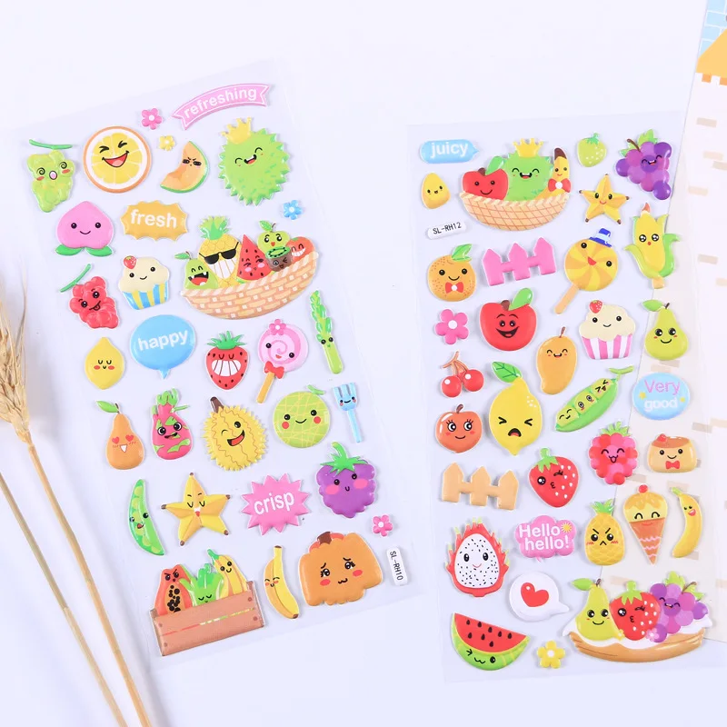 1 pc Cute Fruit Vegetables 3D Puffy Stickers for Kids Cognition Learning Stickers DIY Scrapbooking Stationery Stickers