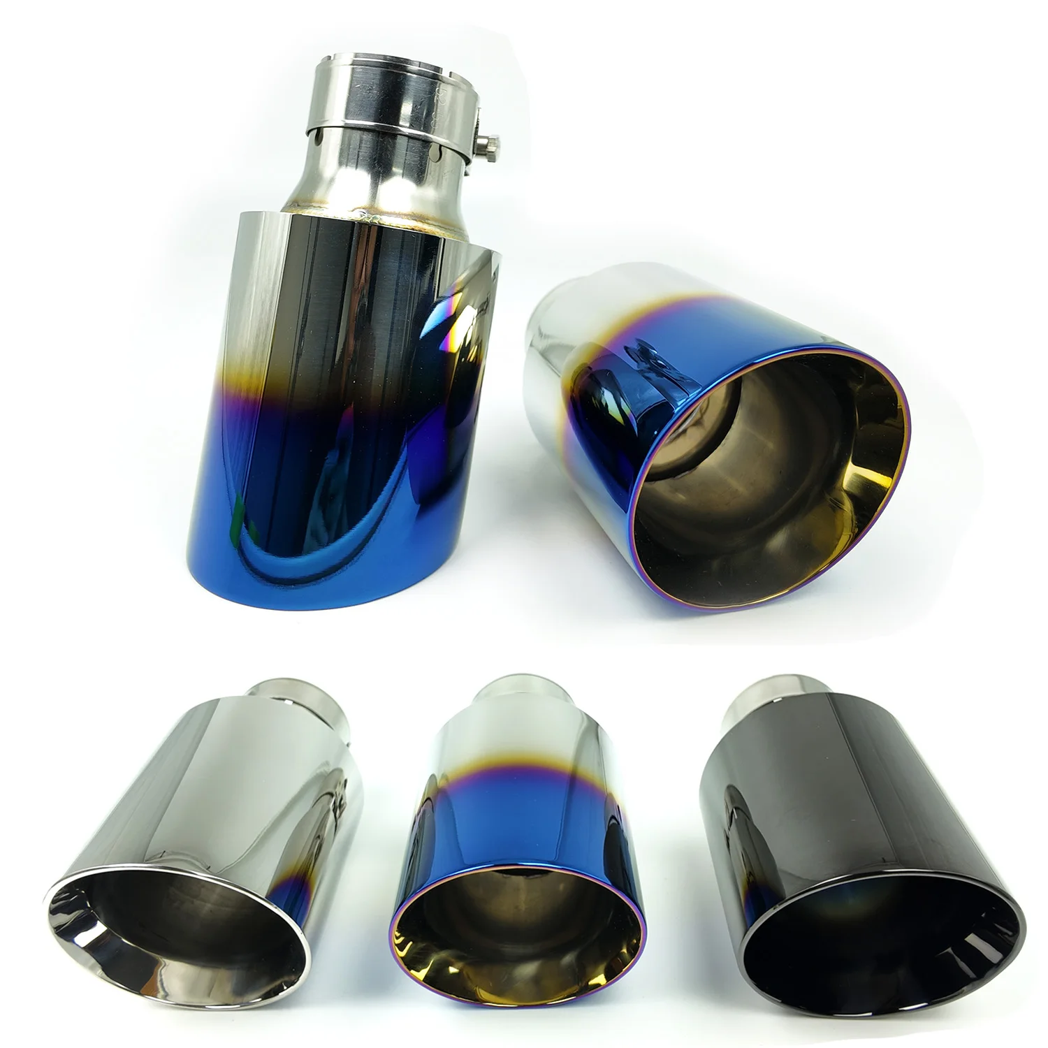 

1 PCS Car Blue Burnt Stainless Steel Flange Exhaust tip End Pipe Slashed Bevel Edge Muffler Tip Universal Accessory