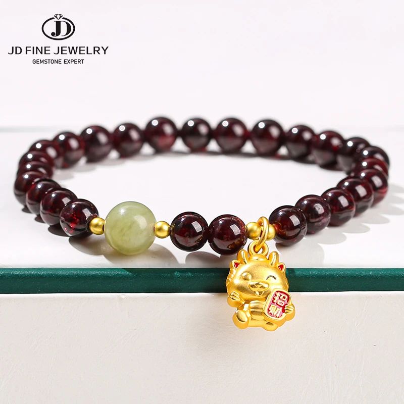 JD Natural Stone Garnet Green Jade Lucky Dragon Pendant Bracelet Women New Design Reiki Healing Strand Bangles Yoga Luxury Gift