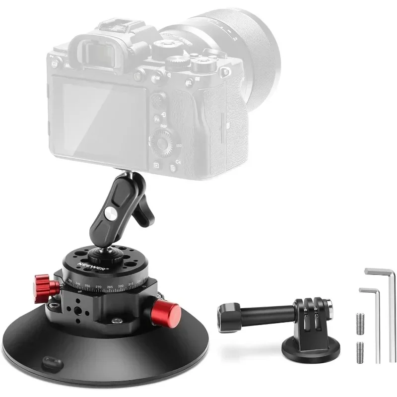 

6" Camera Suction Cup Mount with Ball Head Magic Arm, Metal Suction Cup Mount on Car Windshield Dash for Camera/Action Camera