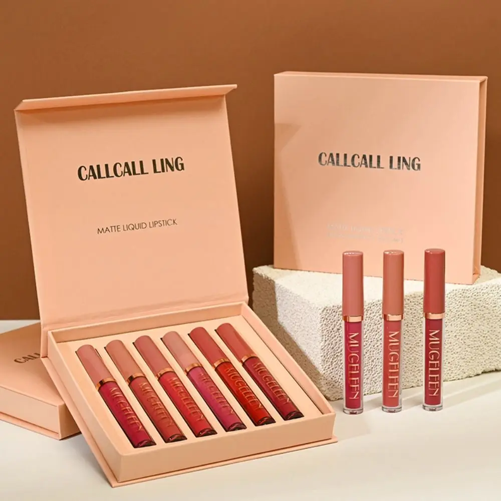 

6Pcs Long-lasting Matte Velvety Lip Glaze Non-Stick Cup Not Fading Matte Lipstick Suit Waterproof Makeup Tool Liquid Lipstick