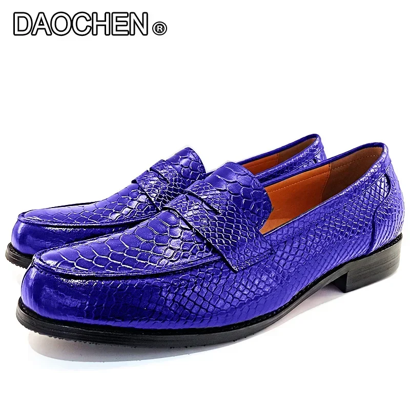 LUXURY MEN'S LOAFERS SHOES BLACK ROYAL BLUE SNAKE PRINT CASUAL MENS DRESS SHOES WEDDING OFFICE BANQUET LEATHER SHOES MEN