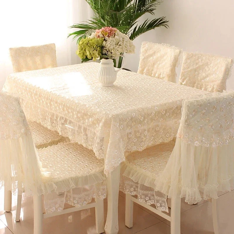 Embroidered Tea Table Cloth Cloth Rectangular Table Cloth Cushion Chair Cover Set Lace Chair Cover Simple Modern