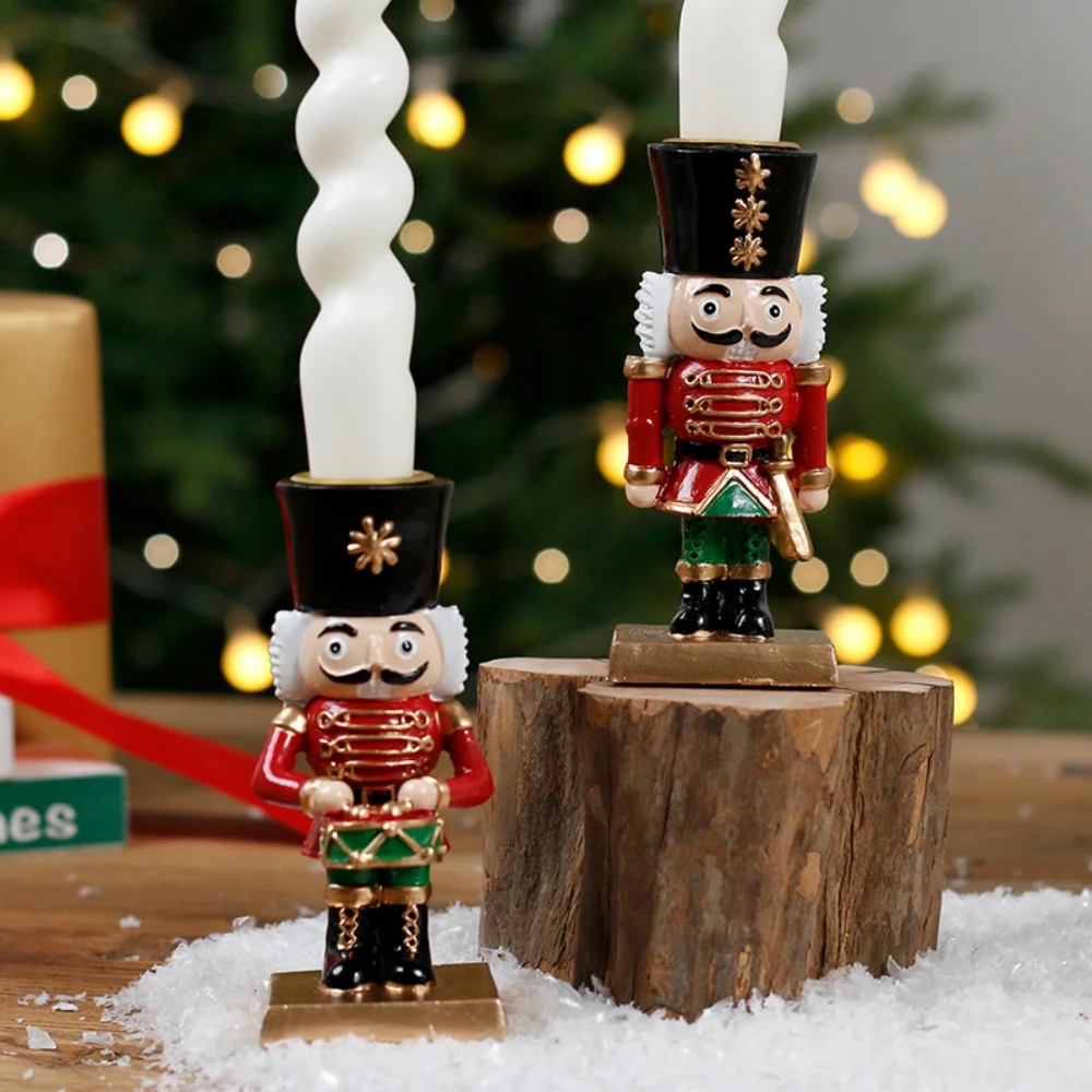 Novelty Christmas Santa Claus Nutcracker Figurines Candle Holder Decorations Indoor Xmas Nutcracker Tabletop Centerpieces Decor