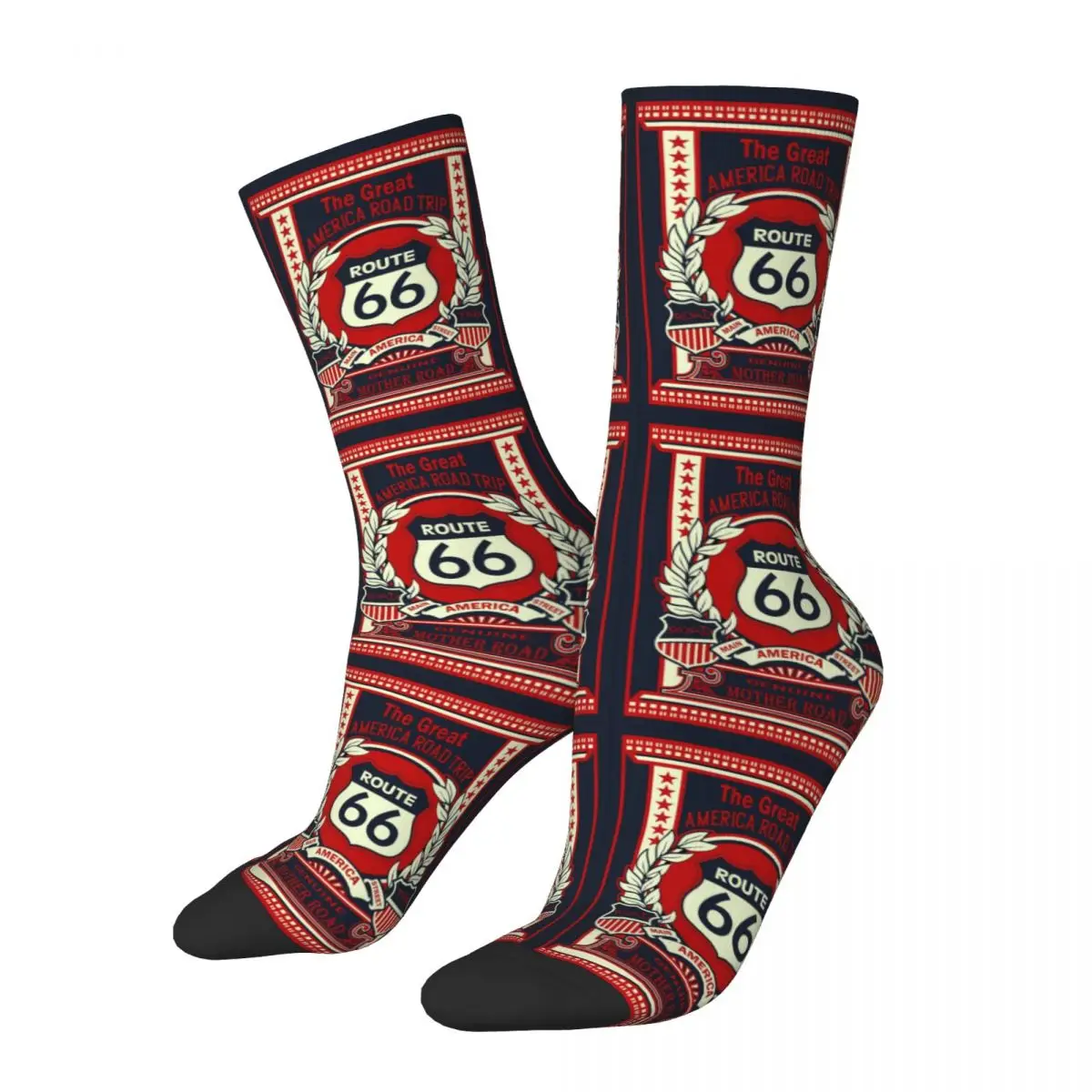 

Happy Funny Male Men Socks Harajuku Route 66 USA Sock California Sign Skateboard Women's Socks Spring Summer Autumn Winter