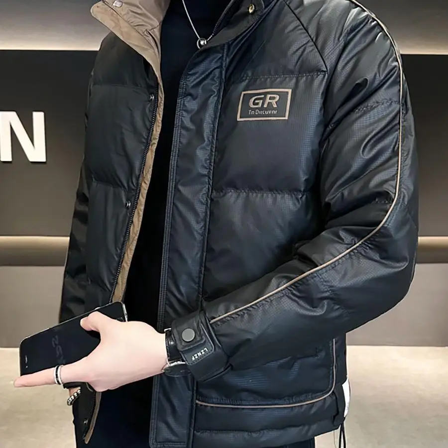 

Thiened Warm Faionable Winter down Jaet Men's Clothing High Quali Dad's Sle Korean Trend Outerwear Casual V-ne Zi...