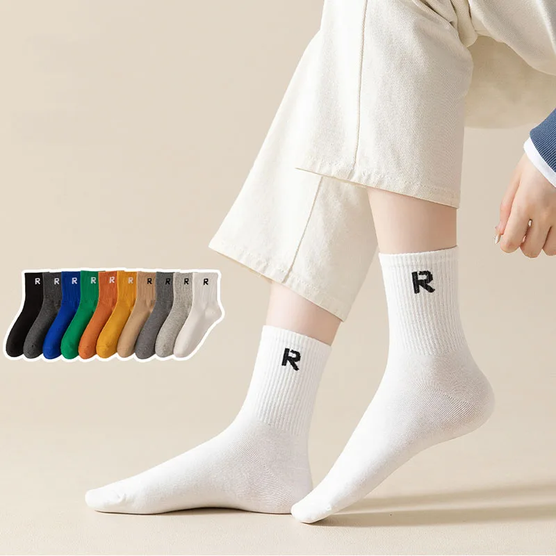 2022 New Autumn Men's Fashion Printing Mid-tube Socks Ear Raising Comfortable Deodorant Sweat-absorbing Simple Wild Sports Socks