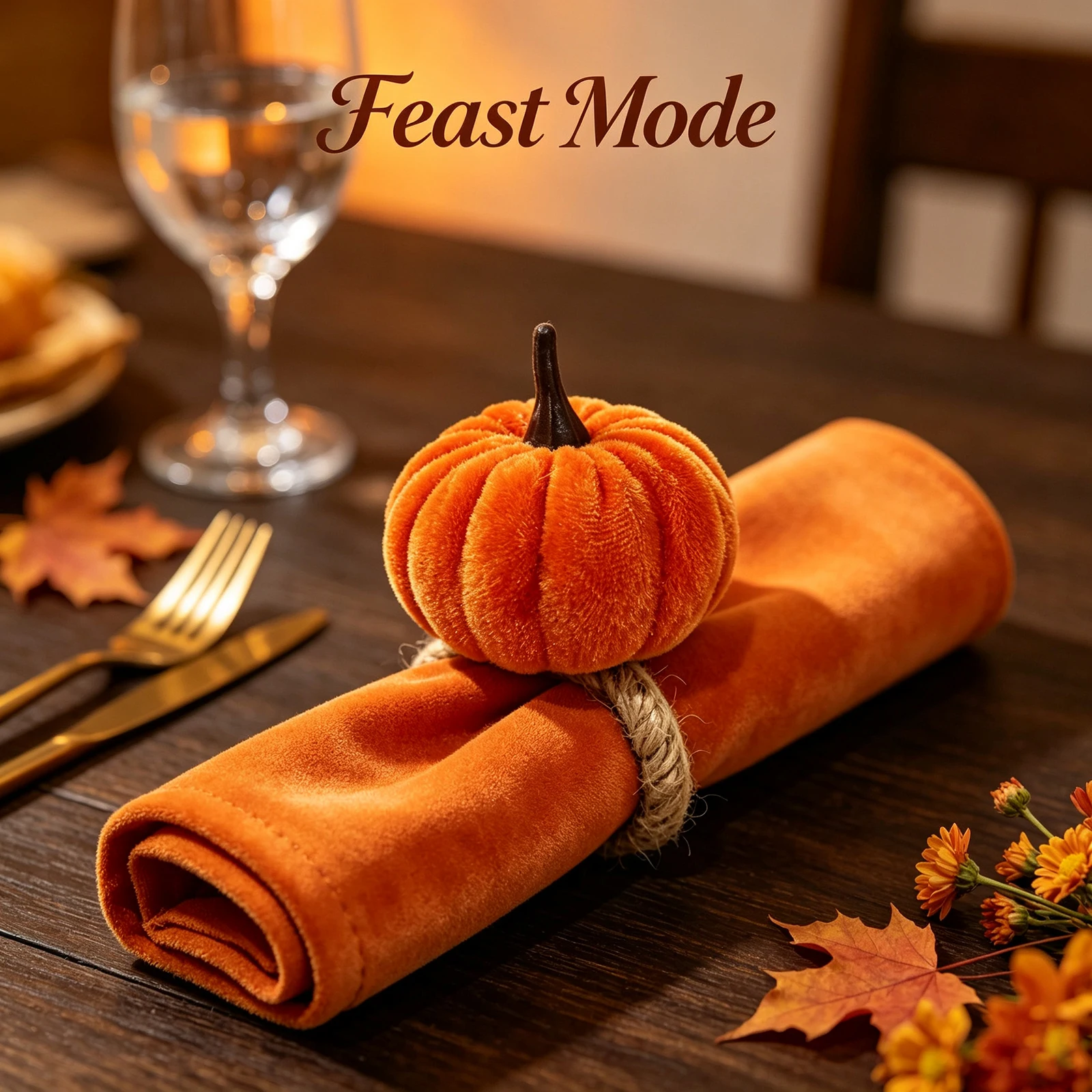 Dvianna 6Pcs Velvet Pumpkin Napkin Rings Farmhouse Napkin Buckle for Thanksgiving Banquet Autumn Table Decoration