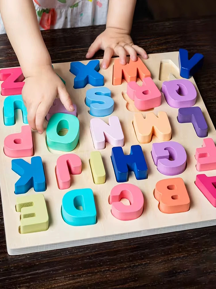 Puzzle en bois Montessori pour bébés de 2 à 4 ans, jouets ABC Alphabet et chiffres, jeu de société assorti, jouet éducatif préscolaire pour enfants de 2 à 4 ans