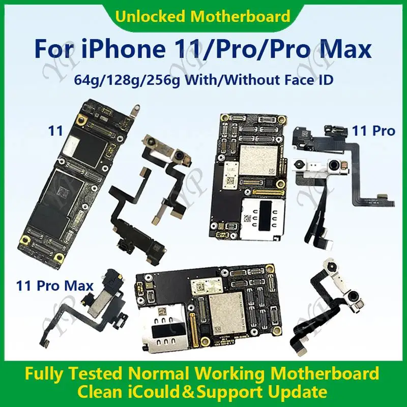 New Fully Tested Authentic Motherboard For iPhone 11 Pro Max 64g/256g Unlocked Mainboard With Face ID Cleaned iCloud Fast