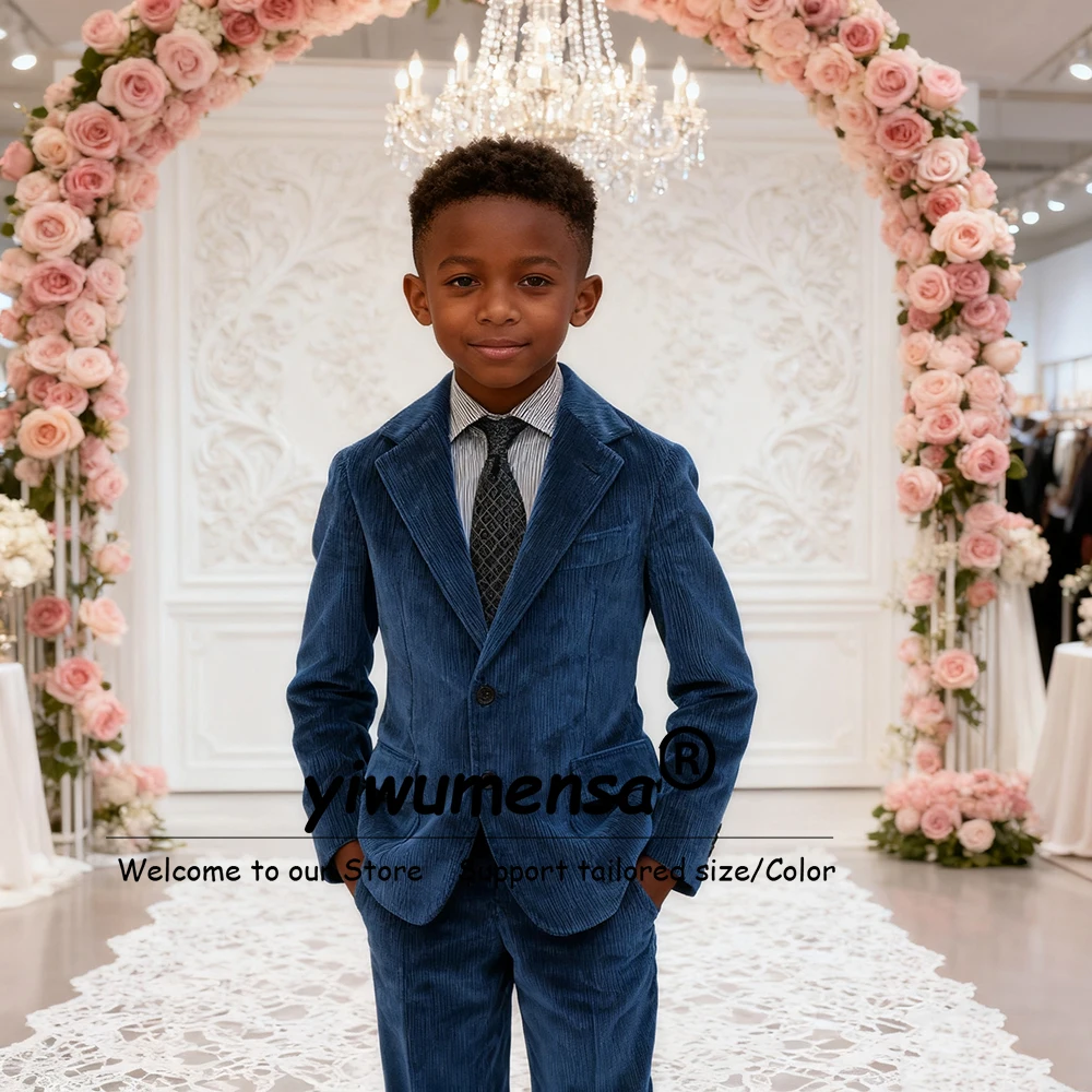 

Vintage Corduroy Boys Suit For Wedding 2 Pieces Sets Single Breasted Jacket Pants Children Party Tuxedos Customized Kids Blazer
