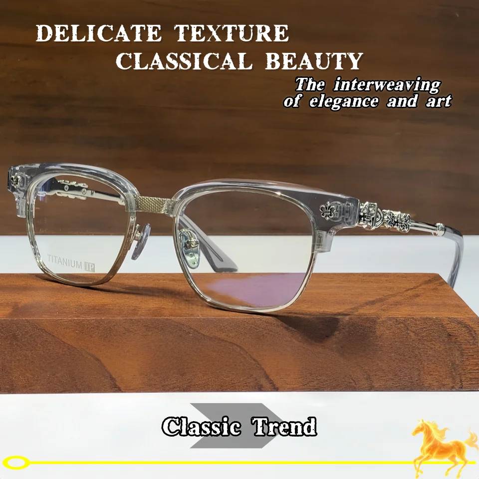 High end Fashion Luxury Brand Classic Men's Acetate Glasses Frame Casual Retro Carving Decoration Women's Titanium Alloy Glasses