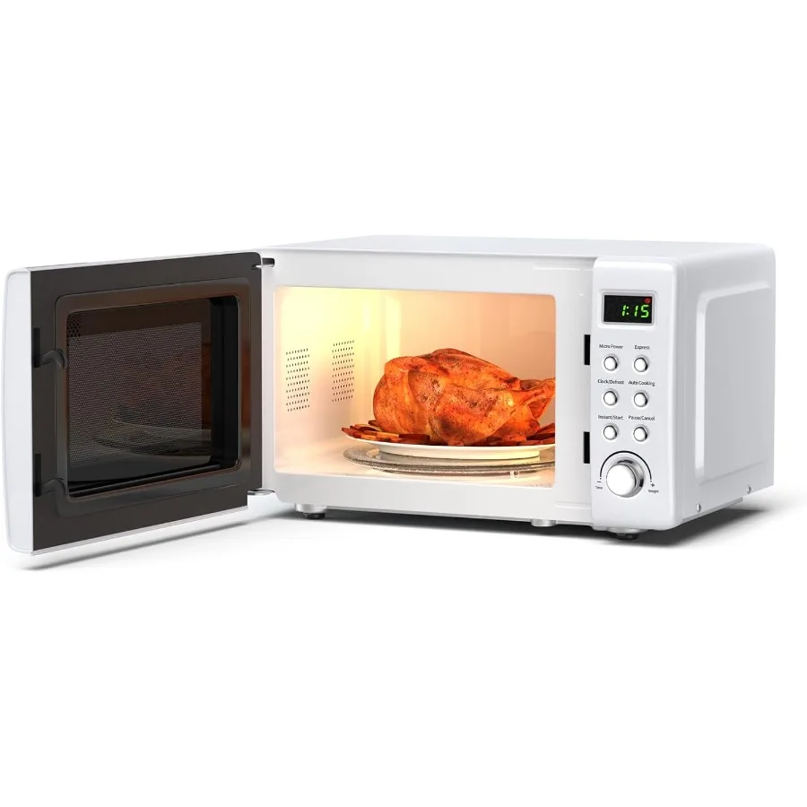 Retro Design Small Countertop Microwave Oven with 0.7 cu. ft. Capacity and 700W Power Featuring 8 Preset Cooking Options for Ef